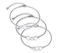 OTXIXTO Personalizzato 2/3/4 Pezzi Set di Acciaio Inossidabile Forma Cuore Collana/Bracciale Inciso Nomi Regalo per Madre Figlia Sorella Migliore Amico (3 Pezzi, Argento Bracciale)