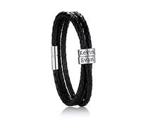OTXIXTO Personalizzato 2-6 Nomi Braccialetti Personalizzata ID per Donna Uomo Vera Pelle Acciaio Inossidabile Perline Polsino Intrecciato Regali Damigella d'Onore Migliore Amico(Argento 2 Perline)