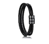 OTXIXTO Personalizzato 2-6 Nomi Braccialetti Personalizzata ID per Donna Uomo Vera Pelle Acciaio Inossidabile Perline Polsino Intrecciato Regali Damigella d'Onore Migliore Amico(Nero 3 Perline)