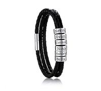 OTXIXTO Personalizzato 2-6 Nomi Braccialetti Personalizzata ID per Donna Uomo Vera Pelle Acciaio Inossidabile Perline Polsino Intrecciato Regali Damigella d'Onore Migliore Amico(Argento 6 Perline)