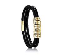 OTXIXTO Personalizzato 2-6 Nomi Braccialetti Personalizzata ID per Donna Uomo Vera Pelle Acciaio Inossidabile Perline Polsino Intrecciato Regali Damigella d'Onore Migliore Amico(Oro 6 Perline)