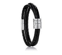 OTXIXTO Personalizzato 2-6 Nomi Braccialetti Personalizzata ID per Donna Uomo Vera Pelle Acciaio Inossidabile Perline Polsino Intrecciato Regali Damigella d'Onore Migliore Amico(Argento 3 Perline)