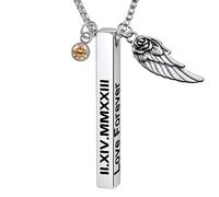 OTXIXTO Personalizzato Acciaio Inox Verticale Bar Collana Ciondolo Inciso Iniziali Nomi/Date/Testi con Pietra di Nascita Ala Festa dei Padri Regalo di Compleanno per Uomo Padre Fidanzato (Stile C1)
