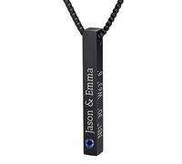 OTXIXTO Personalizzato Acciaio Inox Verticale Bar Collana Ciondolo Inciso Iniziali Nomi/Date/Testi con Pietra di Nascita Ala Festa dei Padri Regalo di Compleanno per Uomo Padre Fidanzato (Stile A2)