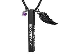 OTXIXTO Personalizzato Acciaio Inox Verticale Bar Collana Ciondolo Inciso Iniziali Nomi/Date/Testi con Pietra di Nascita Ala Festa dei Padri Regalo di Compleanno per Uomo Padre Fidanzato (Stile C2)