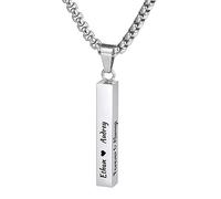 OTXIXTO Personalizzato Acciaio Inox Verticale Bar Collana Ciondolo Inciso Iniziali Nomi/Date/Testi con Pietra di Nascita Ala Festa dei Padri Regalo di Compleanno per Uomo Padre Fidanzato (Stile D1)