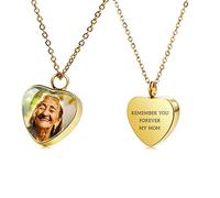 OTXIXTO Personalizzato Ciondolo Cuore Urna Collana Incisione Foto/Nome per Uomini Donne Ragazza Acciaio Inox Pet Umana Ceneri Titolare Memorial Keepsake Cremazione Imbuto Kit(Oro)