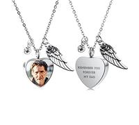 OTXIXTO Personalizzato Collana Angelo Ala Ciondolo Cuore Urna Incisione Foto/Nome per Uomini Donne Ragazza con Pietra Portafortuna Acciaio Inox Pet Umana Ceneri Titolare Memorial Keepsake(Argento)