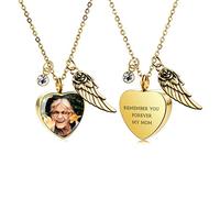 OTXIXTO Personalizzato Collana Angelo Ala Ciondolo Cuore Urna Incisione Foto/Nome per Uomini Donne Ragazza con Pietra Portafortuna Acciaio Inox Pet Umana Ceneri Titolare Memorial Keepsake(Oro)