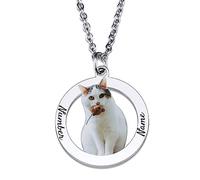 OTXIXTO Personalizzato Gatto Cane Animale Domestico Ritratto Immagine e Nome Ciondolo Collana Regalo Commemorativo per l'amante Dell'animale Domestico (2 Nomi, Cornice Rotonda)