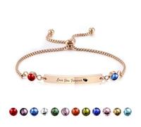 OTXIXTO Personalizzato Nome Bracciale con 2 Pietra di Nascita Regolabile Acciaio Inossidabile Barra Bracciale con Incisi Nome/Data Customizzata Targhetta Bracciale per Donna Madre Fidanzata (Oro Rosa)