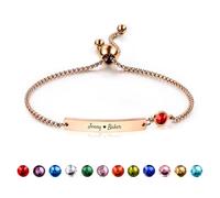 OTXIXTO Personalizzato Nome Bracciale con Pietra di Nascita Regolabile Acciaio Inossidabile Barra Bracciale con Incisi Nome/Data Customizzata Targhetta Bracciale per Donna Madre Fidanzata (Oro Rosa)