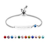 OTXIXTO Personalizzato Nome Bracciale con Pietra di Nascita Regolabile Acciaio Inossidabile Barra Bracciale con Incisi Nome/Data Customizzata Targhetta Bracciale per Donna Madre Fidanzata (Argento)