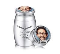 OTXIXTO Personalizzato Piccolo Supporto per Ceneri di Coperchio in Vetro per Urna in Alluminio con Foto/Nome Inciso Ricordo delle Ceneri per Cane Gatto Animale Umano (Argento-Testo Opzionale)