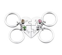 OTXIXTO Pezzo Puzzle a Cuore Argento Personalizzato Portachiavi 4 Nomi Con 4 Pietra di Nascita Set Incisi in Acciaio Inox per Coppie Sorelle Amici