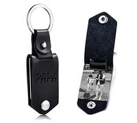 OTXIXTO Portachiavi in Pelle Personalizzato Regali per Uomo/Fidanzato/Papà/Marito, Immagine Personalizzata Foto Data Nome Testo Festa del Papà (A2: Nero)