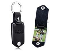 OTXIXTO Portachiavi in Pelle Personalizzato Regali per Uomo/Fidanzato/Papà/Marito, Immagine Personalizzata Foto Data Nome Testo Festa del Papà (A1: Nero)