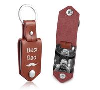 OTXIXTO Portachiavi in Pelle Personalizzato Regali per Uomo/Fidanzato/Papà/Marito, Immagine Personalizzata Foto Data Nome Testo Festa del Papà (B4: Marrone)