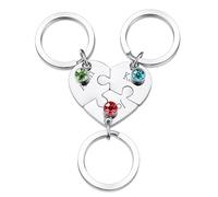 OTXIXTO Portachiavi Pezzo Puzzle a Cuore Argento Personalizzato Portachiavi Puzzle 3 Nomi Personalizzato con 3 Pietra di Nascita Set di Portachiavi Incisi in Acciaio Inox per Coppie Sorelle Amici