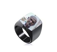 OTXIXTO Urna Personalizzata Anello con Sigillo per Donne Uomini Incisione Foto/Testo Acciaio Inossidabile Regalo Commemorativo Gioielli Ricordo Portacenere (Nero, Taglia 14)