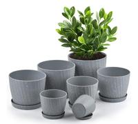 OTYMIOW 7PZ Vasi da Fiori in Plastica con Fori di Drenaggio e Sottovasi Vasi per Piante da Interno Esterno Vasi e Sottovasi Plastica per Piante Vasetti Plastica per Piante Grasse Vaso Orchidea Grigio