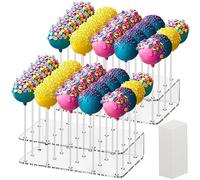 OTYMIOW Espositore per Lecca-lecca 2PZ Espositore per Lecca-Lecca in Acrilico+100 Cake Pops Bastoncini, Supporto Lollipop a 20 Fori Base Trasparenti Lollipop Stand per Baby Shower Matrimoni Compleanno