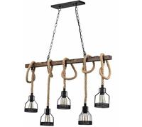 OUBBDVRT in Stile Country in Metallo Nero e lampadario in Legno Ciondolo Industriale Vecchia Vecchia Luce di Canapa Industriale Luce a soffitto per Soggiorno Isola da Cucina e Camera da Letto Altezza