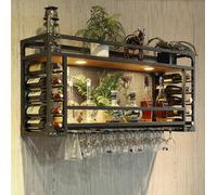 OUBBDVRT Porta della bottiglia di vino a sospensione in metallo vintage con scaffale di vetro a soffitto in vetro a stelo per barretta per bar