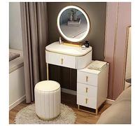 OUBBDVRT Set di vanità a specchio Led moderno con comodino e cassetti per il suo bianco 50x40x76cm