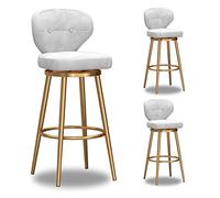 OUBBDVRT Sgabello da bar girevole in velluto con schiena, moderna sedia da banco per l'isola della cucina, base d'oro, elegante sgabello per casa, bistrot & ristorante - tessuto bianco, set di 1