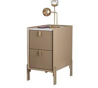 OUBBDVRT Tavolo da letto minimalista di metà secolo con 2 cassetti di stoccaggio comodino in pietra sinterizzato per piccoli spazi color champagne 25x35x55cm (9.8x13.7x21.6in)