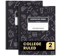 Oucaru Composition Notebook 2 Pack College Ruled, Black Cover Notebooks for School, 70 Sheets 7-1/2"x9-3/4, Back to School Supplies Journal for K-12 Students