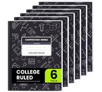 Oucaru Composition Notebook 6 Pack College Ruled, Black Cover Notebooks for School, 70 Sheets 7-1/2"x9-3/4, Back to School Supplies Journal for K-12 Students