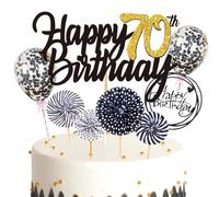 Ouceanwin Decorazioni per Torta di Compleanno 70 anni Uomo Donna, Nero Oro Toppers per Torta Happy 70th Birthday, Cake Topper Nero Palloncini Coriandoli per 70 anni Donna Uomo Feste di Compleanno