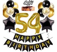 Ouceanwin Palloncini 54 anni Compleanno Donna, Nero Oro Decorazioni 54 anni Compleanno Uomo, Toppers per Torta di Compleanno 54 anni, Palloncini Compleanno 54 anni Addobbi Decorazioni Festa