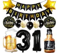 Ouceanwin Palloncini Compleanno Donna Uomo, Kit Decorazioni Compleanno, Palloncino Numero 31 Nero, Palloncini Bottiglia Vino Birra per Feste di Compleanno