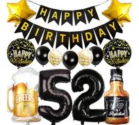 Ouceanwin Palloncino Compleanno 52 anni Donna, Kit Compleanno 52 anni Uomo, Palloncino Numero 52, Decorazioni Palloncini Nero Oro, Palloncino Bottiglia Vino Birra per Feste di Compleanno 52 anni