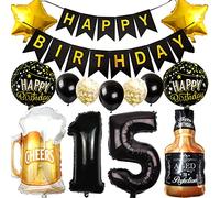 Ouceanwin Palloncino per 15° compleanno, decorazione per ragazzi e ragazze, palloncini per vini e birra, in pellicola, whisky