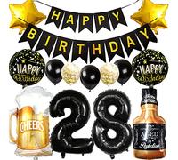 Ouceanwin Palloncino per il 28° compleanno, decorazione per uomini e donne, palloncini per 28 anni, in pellicola, per vino e birra, decorazione a elio