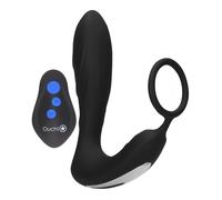 Ouch! E-stim & Vibration Butt Plug & Cock Ring with Remote Black