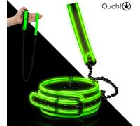 Ouch - Glow in the Dark Collare con Guinzaglio in Similpelle Verde Fluorescente