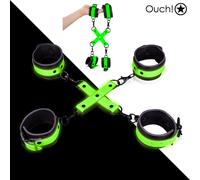 Ouch - Glow in the Dark Leather Hand & Ankle Cuff with Hogtie Fluorescent Green