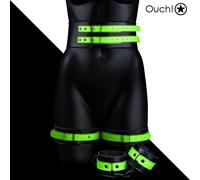 Ouch Set Bonded Leather Thigh with Handcuffs and Belt Restraint Glow in the Dark