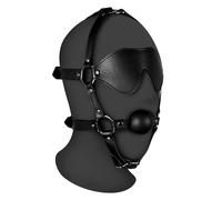 Ouch! Xtreme Blindfolded Head Harness with Solid Ball Gag Black