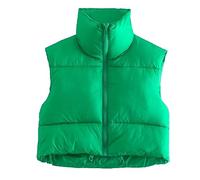 OUCRIY Gilet corto da donna, collo alto, senza maniche, coulisse regolabile sull'orlo, chiusura lampo, abbigliamento caldo da indossare tutti i giorni, verde, XL