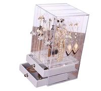 OUCRIY Scatola trasparente per gioielli, per orecchini, grande capacità, 5 file, cassetto a 2 strati, scatola verticale per orecchini, supporto per orecchini
