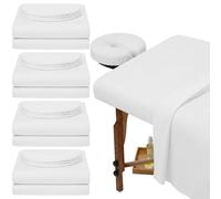 Oudain Set di 4 lenzuola per lettino da massaggio, 3 pezzi, in morbida microfibra, include lenzuolo per massaggio, lenzuolo con angoli e copertura per il viso massaggiante (bianco)