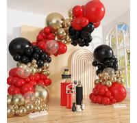 Ouddy Party Kit di 149 ghirlande per arco a palloncino rosso, nero, oro, diverse dimensioni, 45,7 cm, 6 pezzi, 45,7 cm, in lattice metallizzato oro, coriandoli per compleanno, casinò, notte, film