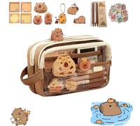 OUDIOHAI Capybara Pencil Case, Astuccio Trasparente con Simpatico Peluche di Capibara e Adesivi, Astuccio per Matite con Apertura Ampia, Borsa Organizer Portatile Multistrato, Elegante e Carino