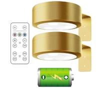 OUDIOHAI Luce Magnetica per Quadri, 2pcs Faretti LED per Quadri, Luci per Quadro da Parete con Telecomando, Applique Senza Fili, Lampada Adesiva Muro a Batteria Illuminazione Magnetica (Golden)